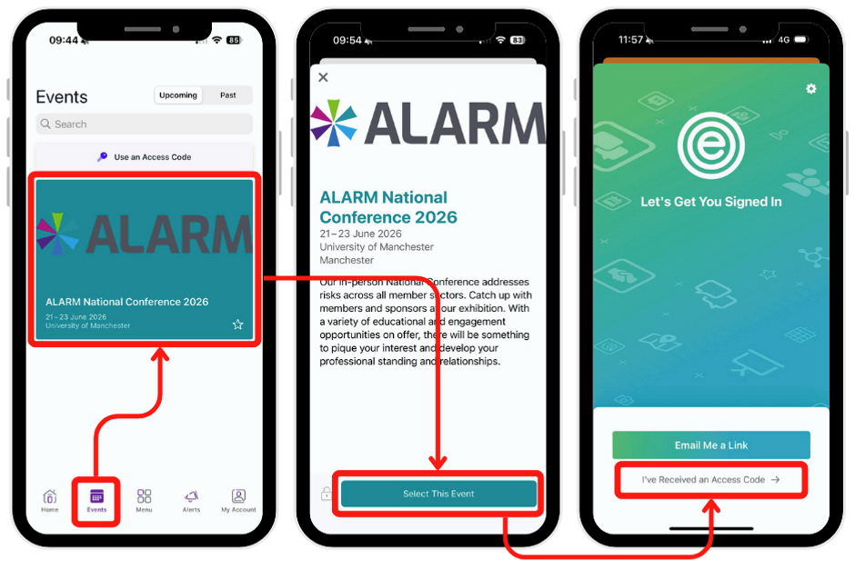 Accessing the ALARM app | ALARM